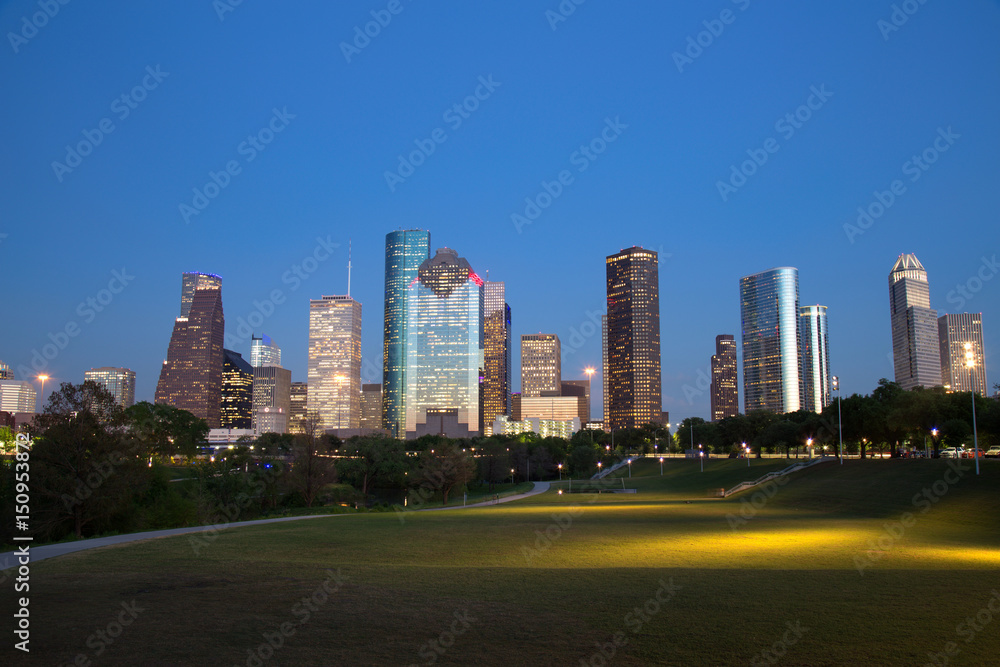Houston Downtown Skyline Illuminated at Blue Hour Houston Downtown Skyline Illuminated at Blue Hour