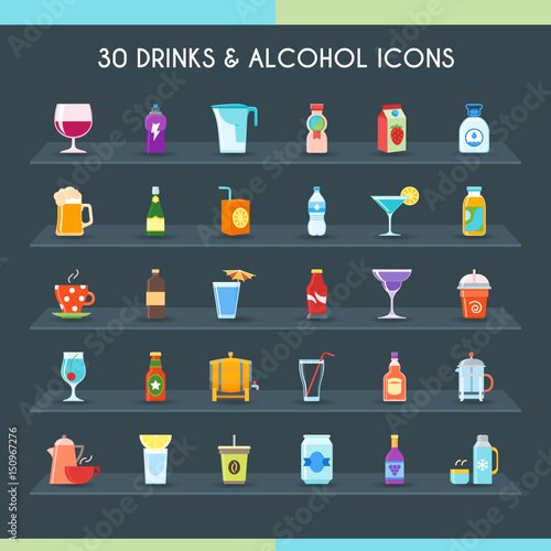 Drinks thin line icons set. Vector Illustration