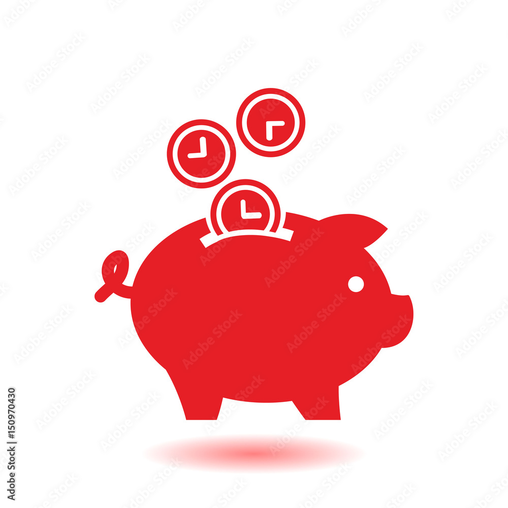 Obraz premium Time is money piggy bank icon. Flat design style.