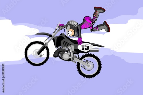 Fototapeta Naklejka Na Ścianę i Meble -  Motocross rider performing a high jump. Cartoon style