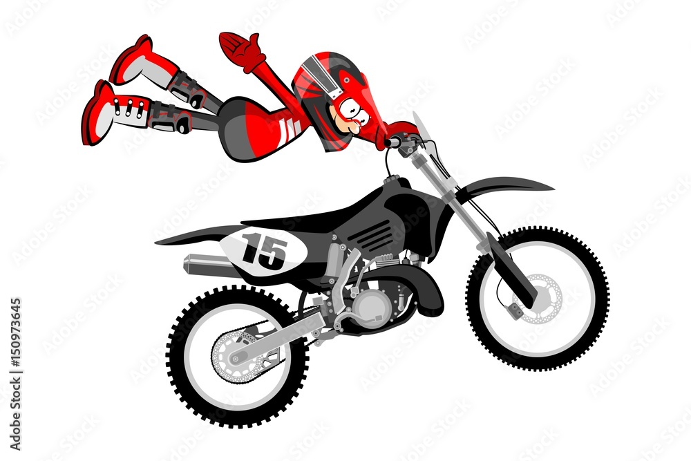 Fototapeta Motocross rider isolated over white backgrorund . Cartoon style.