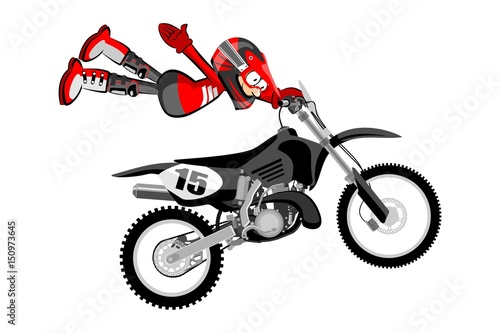 Motocross rider isolated over white backgrorund . Cartoon style.