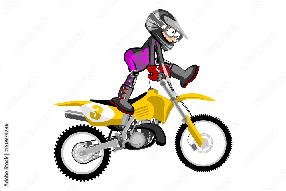 Fototapeta premium Motocross rider isolated over white backgrorund . Cartoon style.