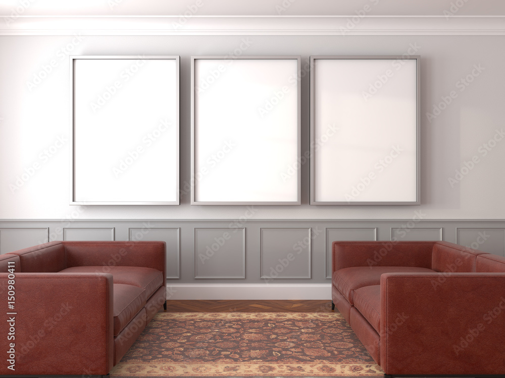 Mock up poster, interior scene, flowers, 3d render Mock up poster, interior scene, flowers, 3d render