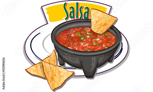 Salsa - traditional mexican sauce with nachos - vector