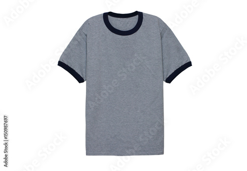 Blank ringer t-shirt grey on white background photo