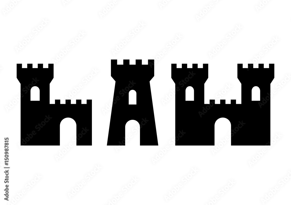Black castle icons on white background Black castle icons on white background