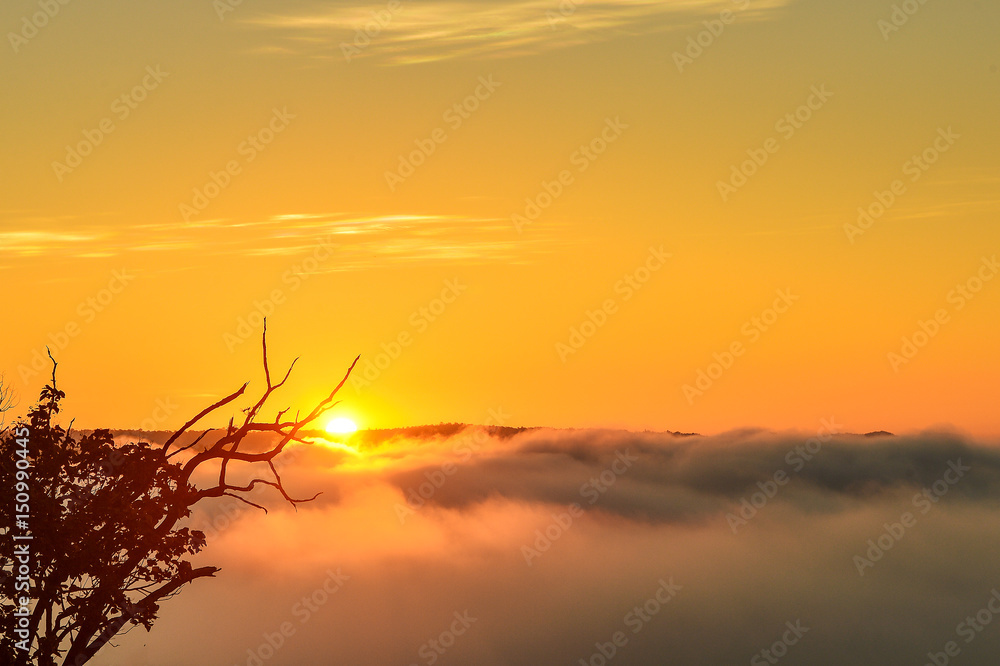 sun over mountain mist in sunrise,mist on sunrise,mist over mountain during sunrise
