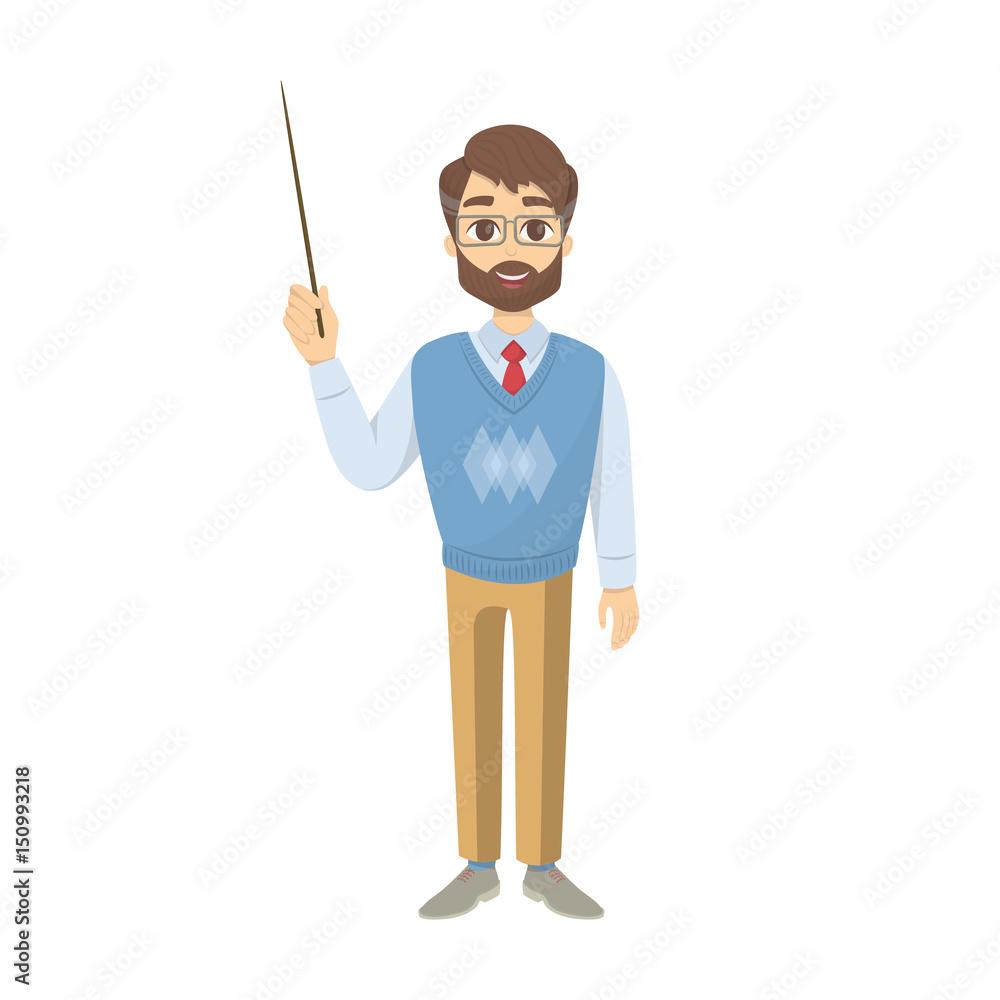 Isolated teacher with pointer on white background. Isolated teacher with pointer on white background.