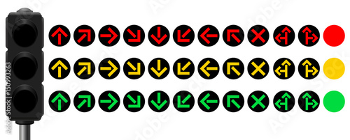 Traffic control light with different arrows in all directions to be inserted - isolated vector illustration on white background.