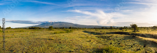 Panoramic view of the volcano Tambora and pasture field, Indonesia