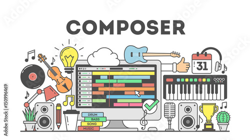 Cmposing music concpet illustration on white background.
