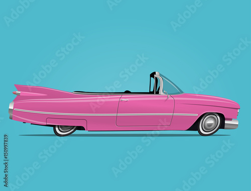 Cartoon styled vector illustration of the pink retro car cabriolet