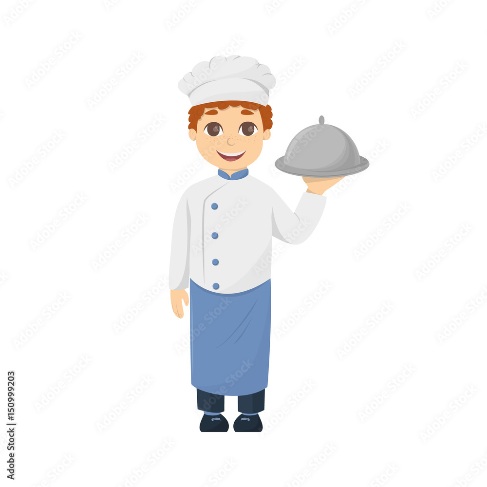 Isolated cartoon chef with dish on white background. Isolated cartoon chef with dish on white background.