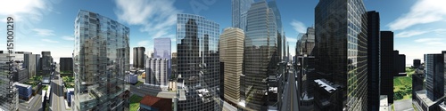 Panorama of a modern city, panorama of skyscrapers, 3d rendering
