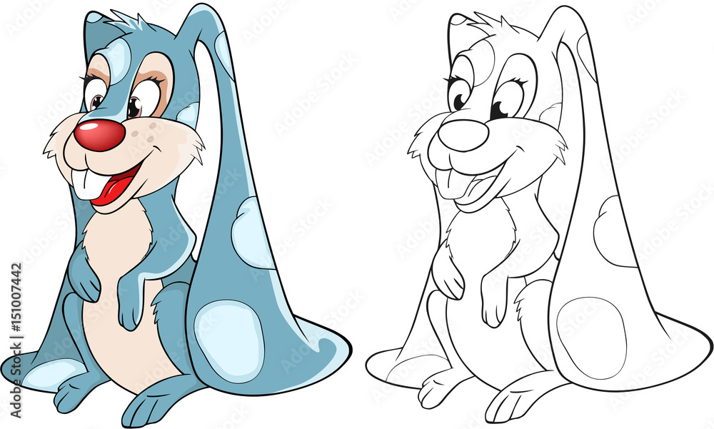 Obraz premium Illustration of a Cute Rabbit Toy. Cartoon Character. Coloring Book