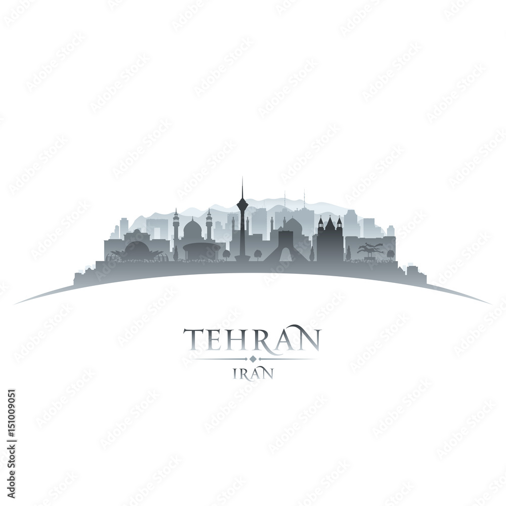Tehran Iran city skyline silhouette white background