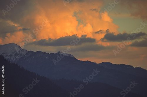 Sky at sunset time at Manali on the background himalayan mountain