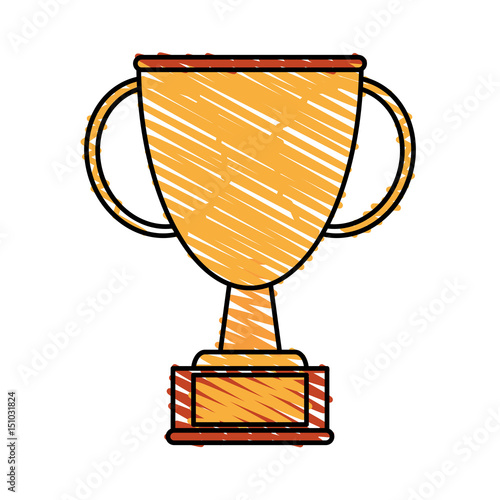 color crayon stripe cartoon golden cup trophy with double handles vector illustration