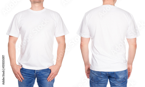 T-shirt design - young man in blank white tshirt front and rear isolated