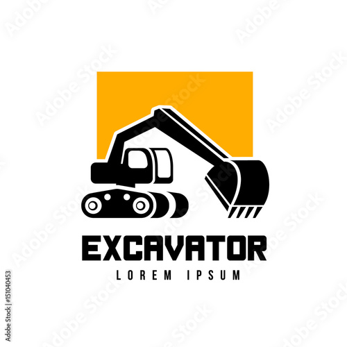 excavator vector emblem logo template isolaed on white background