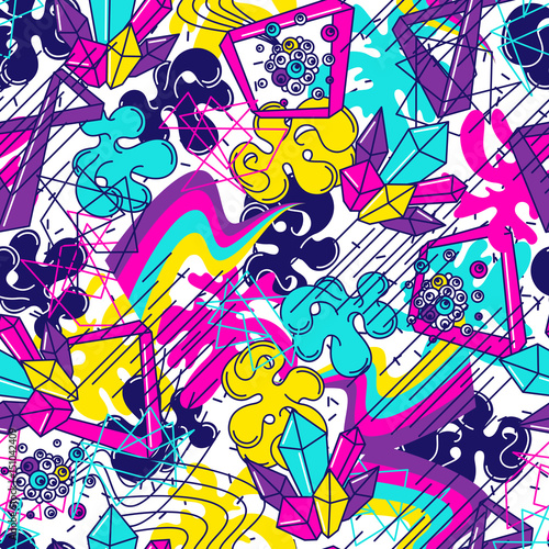 Trendy colorful seamless pattern. Abstract modern color elements in graffiti style