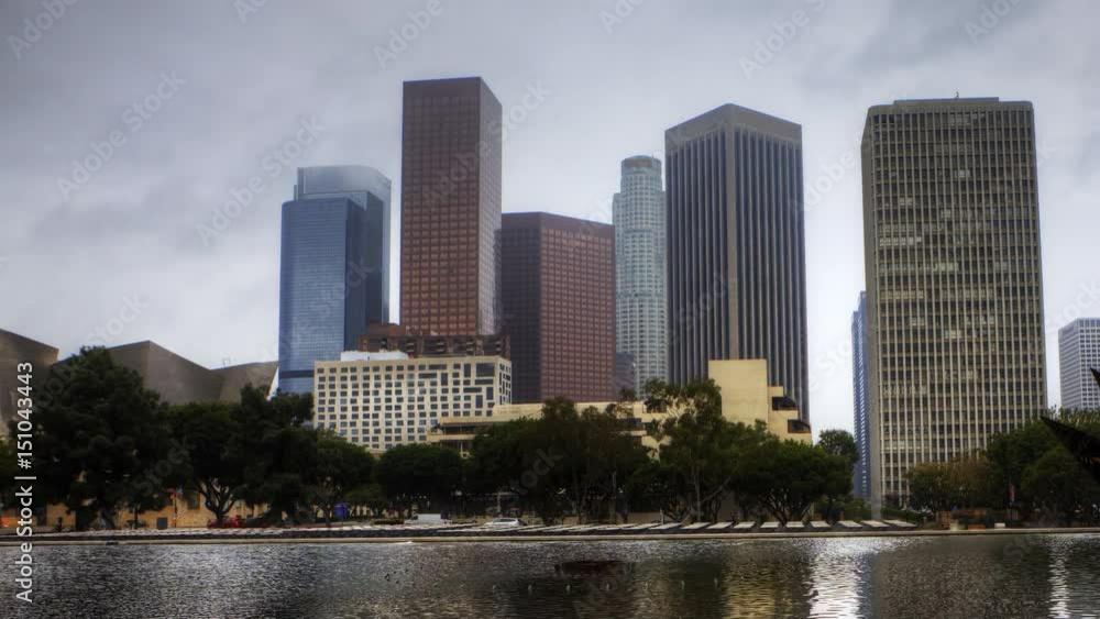 4K UltraHD Timelapse of the Los Angeles city center with reflecting pool