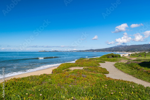 Overview of Pacific Ocean Coastline at Half Moon Bay, California, North America, USA