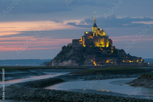 .Idyllic Sunset at Mont Saint-Michel Abbey, Normandy, France, Western Europe