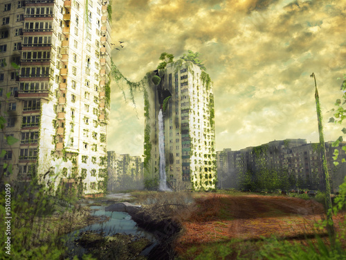 Εκτύπωση καμβά Ruins of a city. Apocalyptic landscape