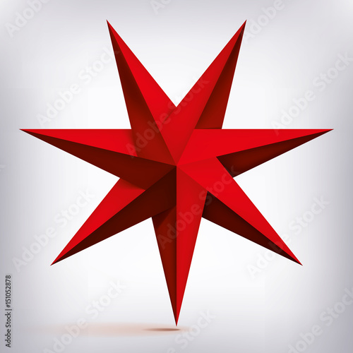 Volume seven-pointed twisted star, 3d object, red geometry shape, mesh version, abstract vector 