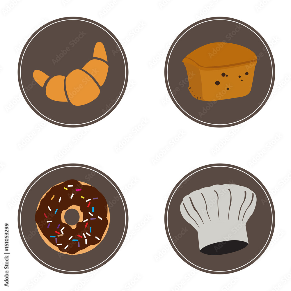 Set of bakery products and objects, Vector illustration
