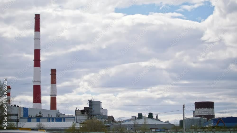 Industrial Smoke from tube of thermal power station - autumn Cloudy Day, time-lapse Industrial Smoke from tube of thermal power station - autumn Cloudy Day, time-lapse