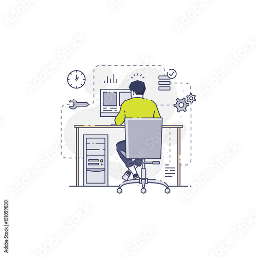 Young system administrator working on data