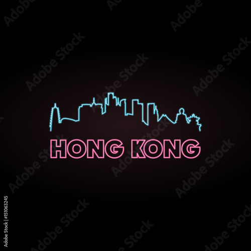 Hong Kong skyline neon style in editable vector file.