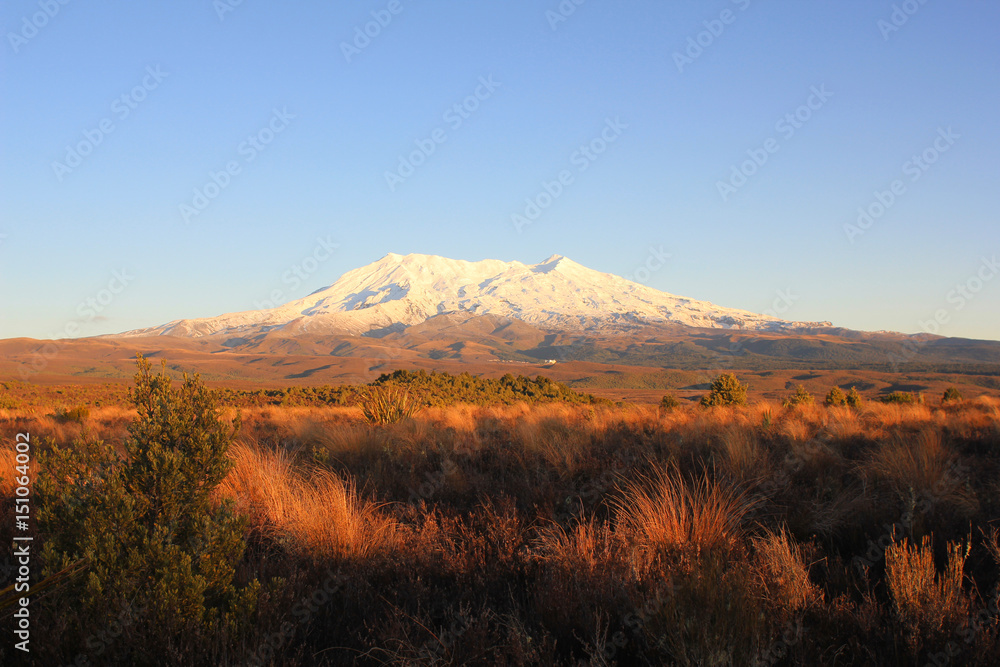 Sunset view of Mount Ruapehu, New Zealand