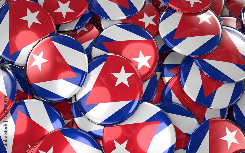 Fototapeta premium Cuba Badges Background - Pile of Cuban Flag Buttons.