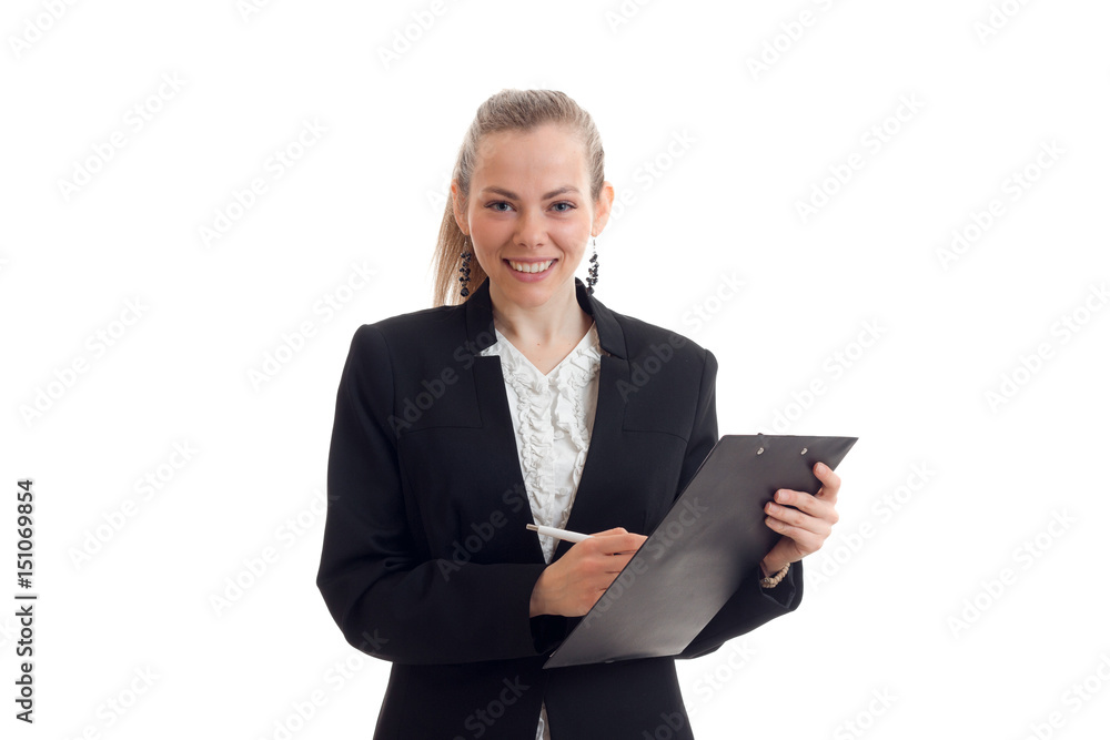 beautiful smiling business woman holding a black Tablet beautiful smiling business woman holding a black Tablet