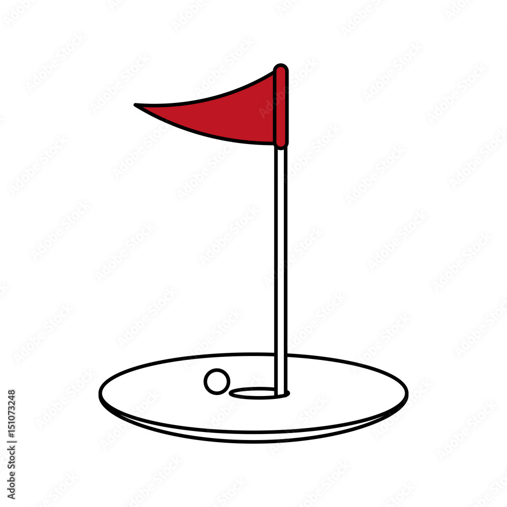 color silhouette cartoon golf flag with hole and ball vector