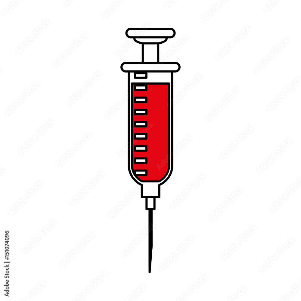 color silhouette cartoon needle syringe with liquid and inchs vector illustration Stock Vector
