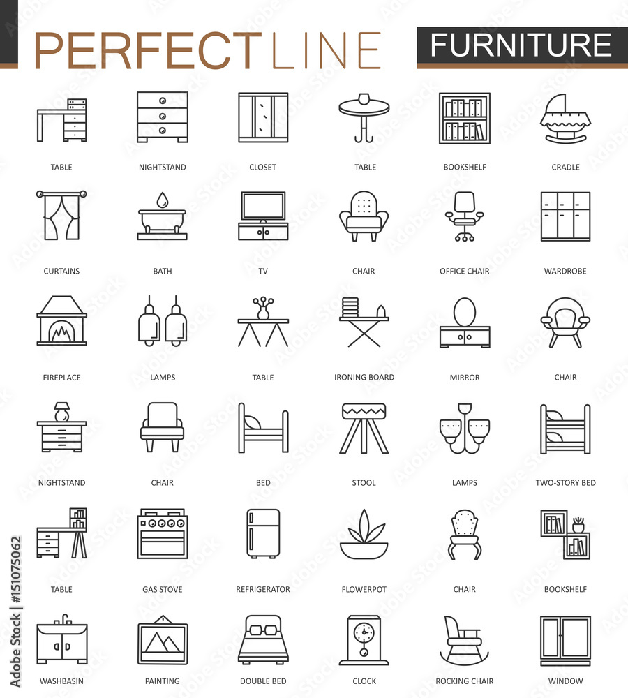 Furniture thin line web icons set. Outline stroke icon design. Furniture thin line web icons set. Outline stroke icon design.