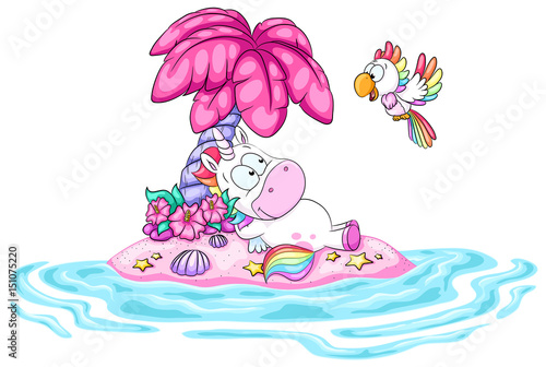 Einhorn auf pinker Insel Vektor Illustration