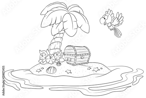 Niedliche Schatzinsel mit Kakadu Vektor Illustration