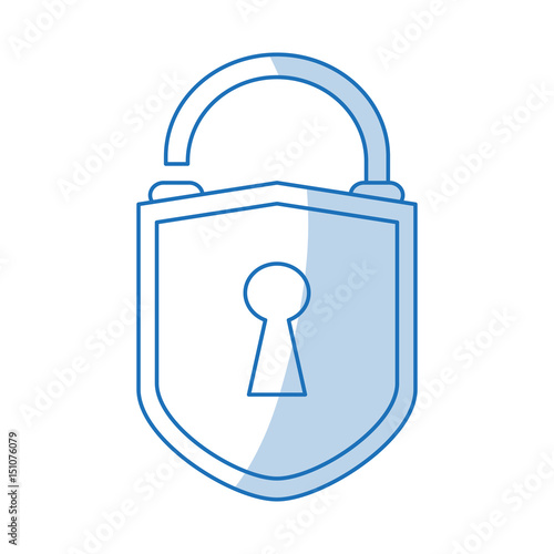 blue shading silhouette cartoon padlock with shield body and shackle vector illustration