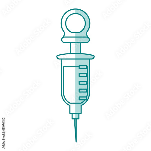 blue shading silhouette cartoon syringe with dental anesthesia vector illustration