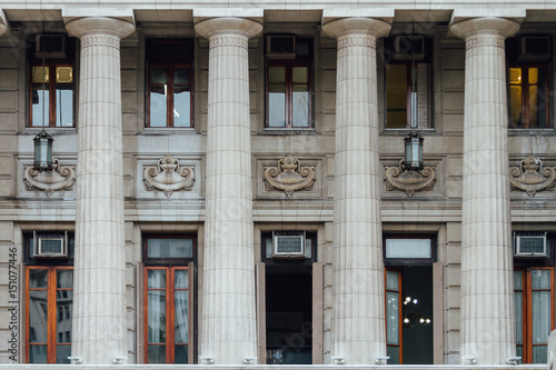 Columns and classic windows in building of the Supreme Court of Justice in Buenos Aires