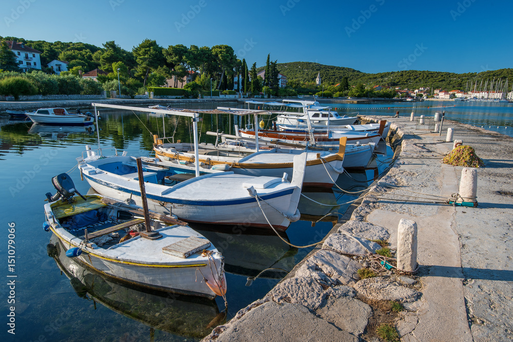 Small fishing boats in local port in Croatia