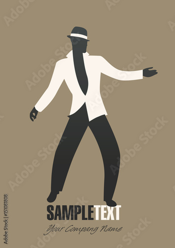 Silhouette of man dancing jazz or latin music. Vector illustration