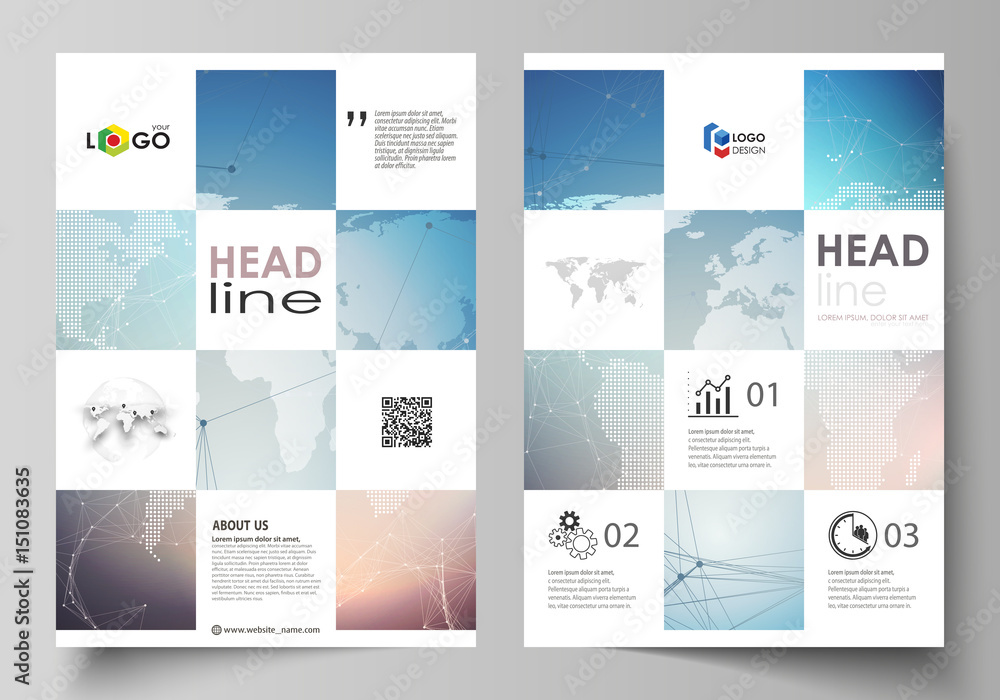 The vector illustration of the editable layout of A4 format covers design templates for brochure, magazine, flyer, booklet, report. Polygonal geometric linear texture. Global network, dig data concept