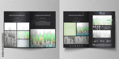 The black colored vector illustration of the editable layout of two A4 format modern covers design templates for brochure, flyer, booklet. Rows of colored diagram with peaks of different height.